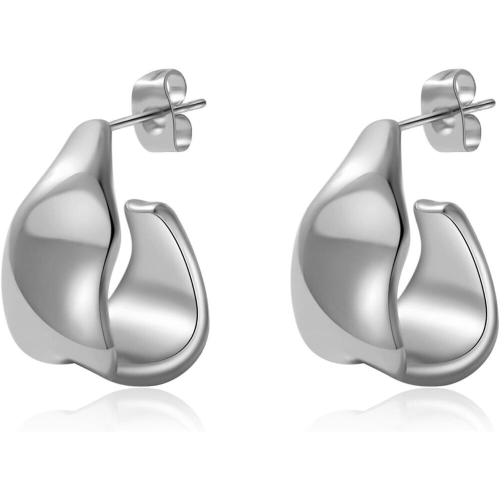Women's Silver Plated Chunky Stud Earrings Hypoallergenic Nickle Free Jewelry